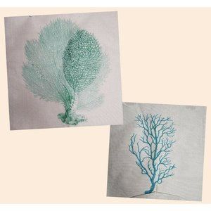 Set of 2 Ocean Pillow Covers Beach Indoor Outdoor Seaweed Kelp Plant  17 x 17